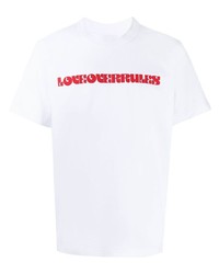 T-shirt à col rond imprimé blanc et rouge Sacai