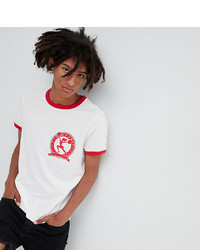 T-shirt à col rond imprimé blanc et rouge Sacred Hawk