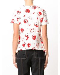 T-shirt à col rond imprimé blanc et rouge Proenza Schouler