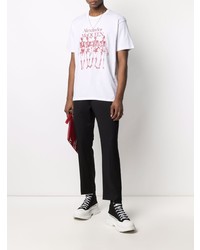 T-shirt à col rond imprimé blanc et rouge Alexander McQueen