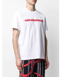 T-shirt à col rond imprimé blanc et rouge Sacai