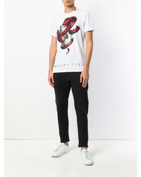 T-shirt à col rond imprimé blanc et rouge Philipp Plein
