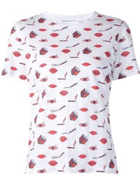 T-shirt à col rond imprimé blanc et rouge Sonia Rykiel