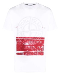 T-shirt à col rond imprimé blanc et rouge Stone Island