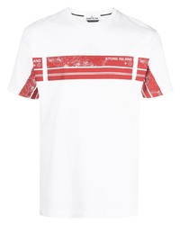 T-shirt à col rond imprimé blanc et rouge Stone Island