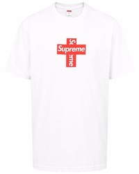 T-shirt à col rond imprimé blanc et rouge Supreme