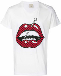 T-shirt à col rond imprimé blanc et rouge