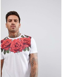 T-shirt à col rond imprimé blanc et rouge Asos