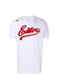 T-shirt à col rond imprimé blanc et rouge The Editor