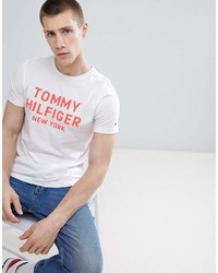 T-shirt à col rond imprimé blanc et rouge Tommy Hilfiger