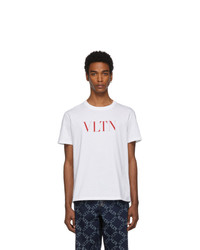 T-shirt à col rond imprimé blanc et rouge Valentino