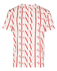 T-shirt à col rond imprimé blanc et rouge Valentino