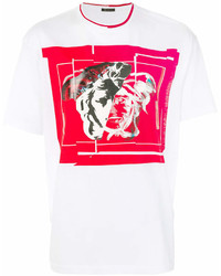 T-shirt à col rond imprimé blanc et rouge Versace