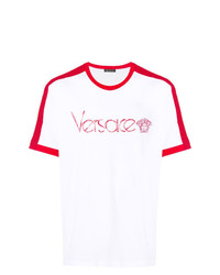 T-shirt à col rond imprimé blanc et rouge Versace