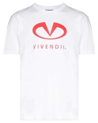 T-shirt à col rond imprimé blanc et rouge VIVENDII