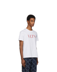 T-shirt à col rond imprimé blanc et rouge Valentino