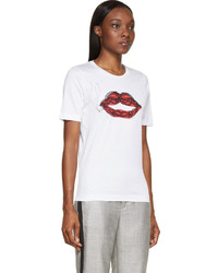 T-shirt à col rond imprimé blanc et rouge Dsquared2
