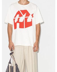 T-shirt à col rond imprimé blanc et rouge JW Anderson