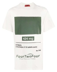 T-shirt à col rond imprimé blanc et vert 424