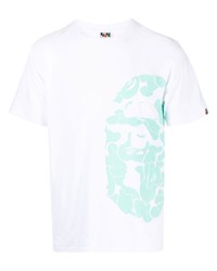 T-shirt à col rond imprimé blanc et vert A Bathing Ape
