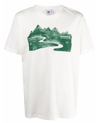 T-shirt à col rond imprimé blanc et vert adidas
