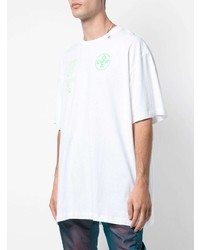 T-shirt à col rond imprimé blanc et vert Off-White