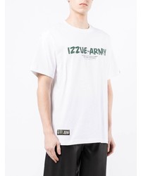 T-shirt à col rond imprimé blanc et vert Izzue