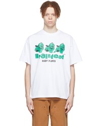 T-shirt à col rond imprimé blanc et vert Brain Dead
