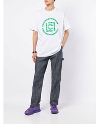T-shirt à col rond imprimé blanc et vert Clot