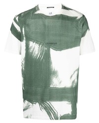 T-shirt à col rond imprimé blanc et vert C.P. Company