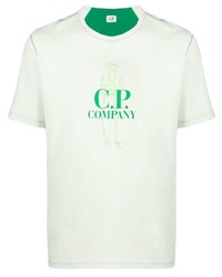 T-shirt à col rond imprimé blanc et vert C.P. Company