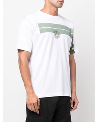 T-shirt à col rond imprimé blanc et vert Stone Island