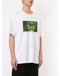 T-shirt à col rond imprimé blanc et vert Undercover