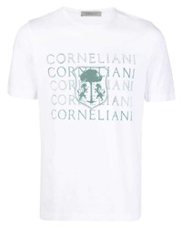 T-shirt à col rond imprimé blanc et vert Corneliani