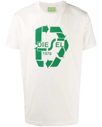 T-shirt à col rond imprimé blanc et vert Diesel