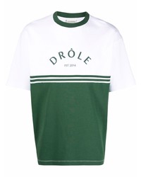 T-shirt à col rond imprimé blanc et vert Drôle De Monsieur