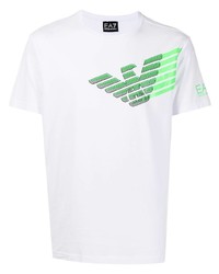 T-shirt à col rond imprimé blanc et vert Ea7 Emporio Armani