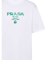 T-shirt à col rond imprimé blanc et vert Prada