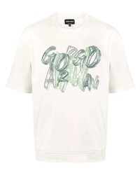 T-shirt à col rond imprimé blanc et vert Giorgio Armani