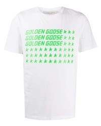 T-shirt à col rond imprimé blanc et vert Golden Goose