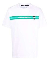 T-shirt à col rond imprimé blanc et vert Karl Lagerfeld