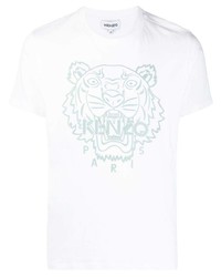T-shirt à col rond imprimé blanc et vert Kenzo
