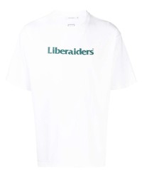 T-shirt à col rond imprimé blanc et vert Liberaiders