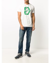 T-shirt à col rond imprimé blanc et vert Diesel