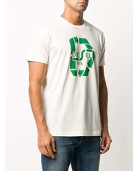 T-shirt à col rond imprimé blanc et vert Diesel