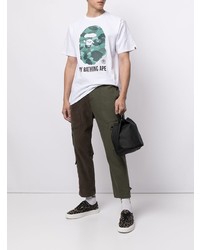 T-shirt à col rond imprimé blanc et vert A Bathing Ape