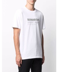 T-shirt à col rond imprimé blanc et vert Maharishi