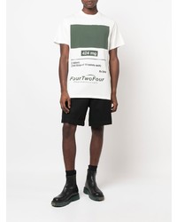 T-shirt à col rond imprimé blanc et vert 424