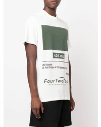 T-shirt à col rond imprimé blanc et vert 424