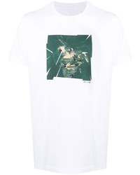 T-shirt à col rond imprimé blanc et vert Maharishi